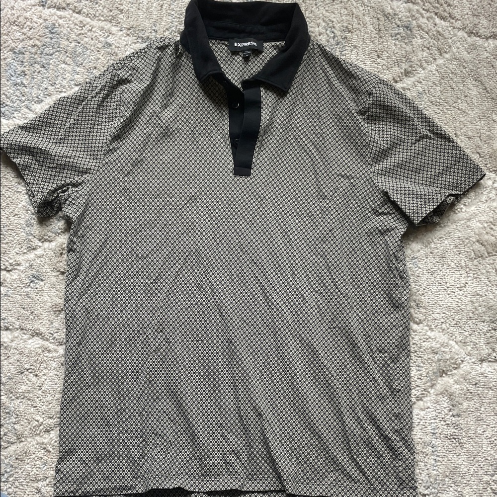Express Men's Black and White Polo Shirt